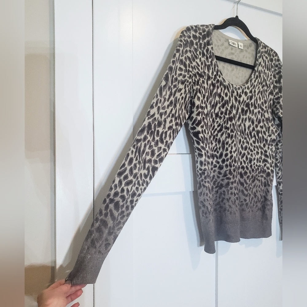 Cato Animal Print Leopard Sweater Pullover Black Gray Size Large Round Neck - Picture 5 of 10
